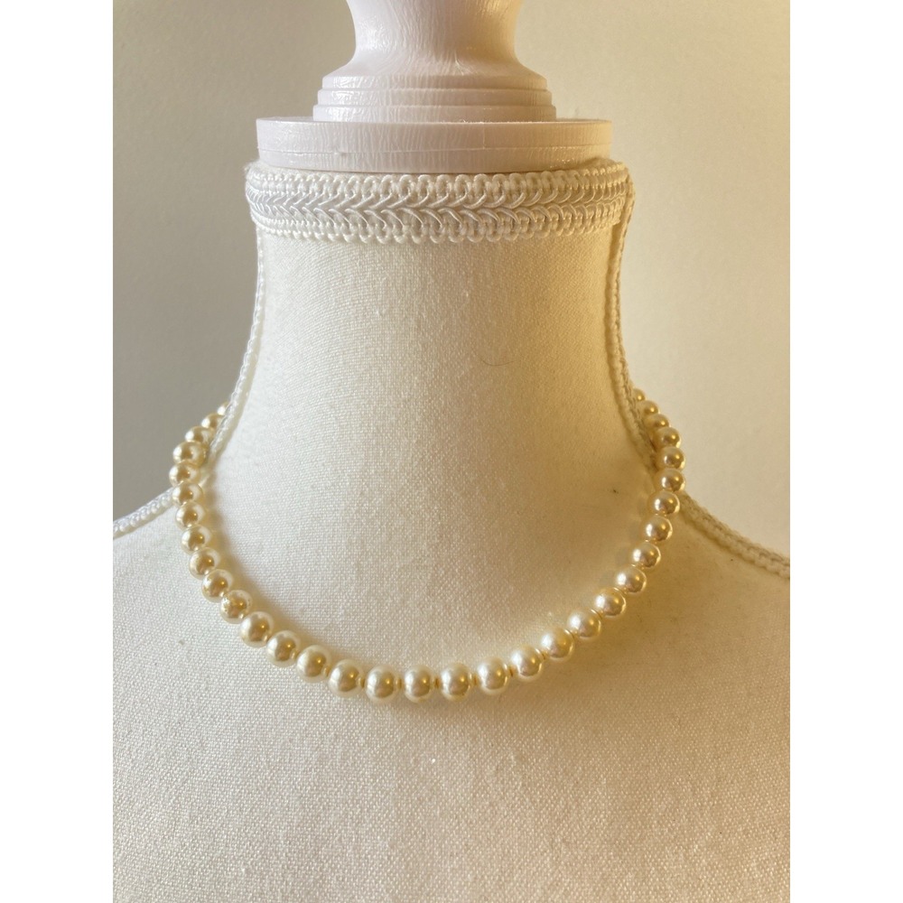 Vintage Faux Pearl Bead Choker Necklace Rhinestone Clasp Cream Ivory Romantic